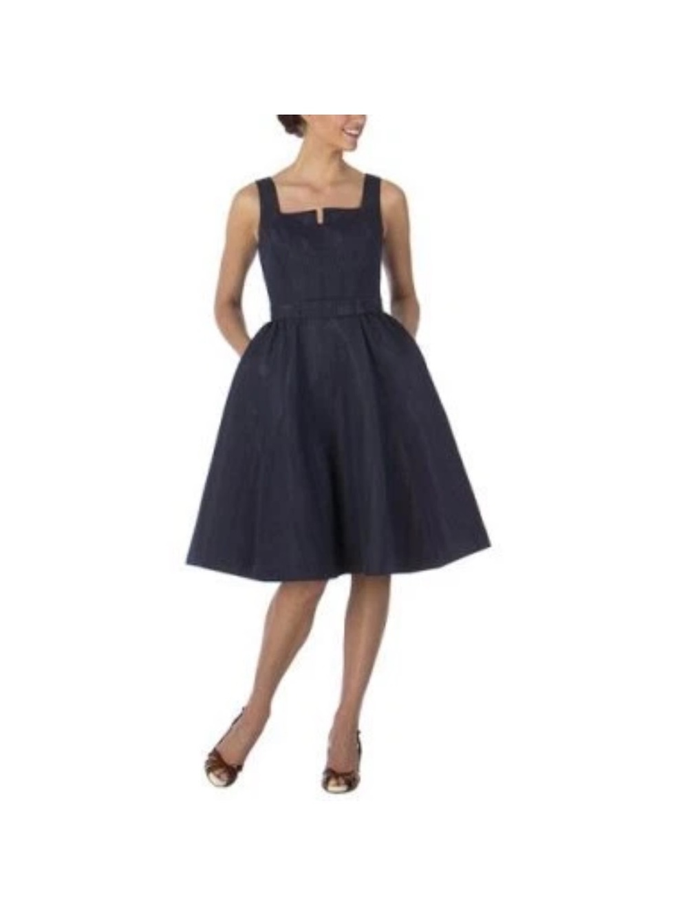 Isaac Mizrahi for Target Navy Fit & Flare Belted Taffeta Party Midi Dress